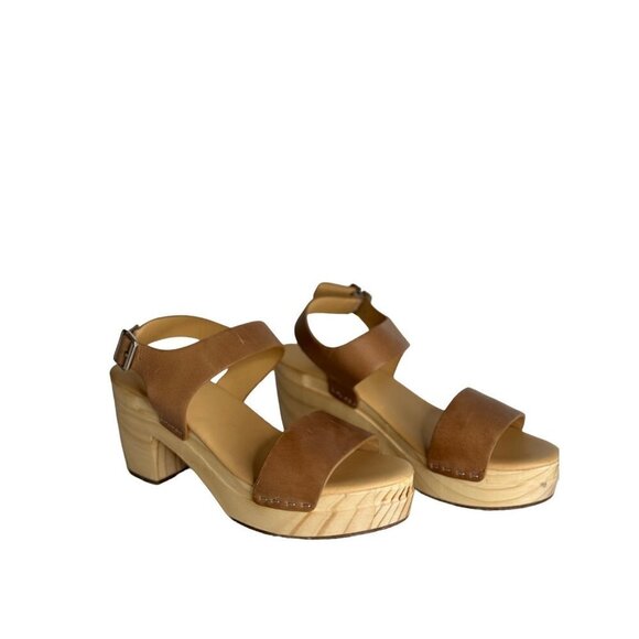 Anthropologie Nisolo All Day Open Toe Wooden Clog Heel Leather Size 7.5 NEW
